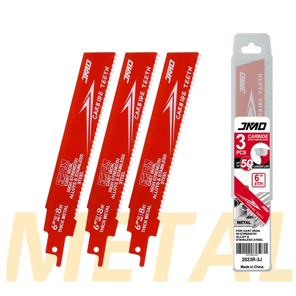 Lame per sega alternativa con punta in metallo duro da 3 pezzi da 6 pollici per legno con chiodi Seghetto da demolizione per taglio in lega metallica per seghe a batteria
