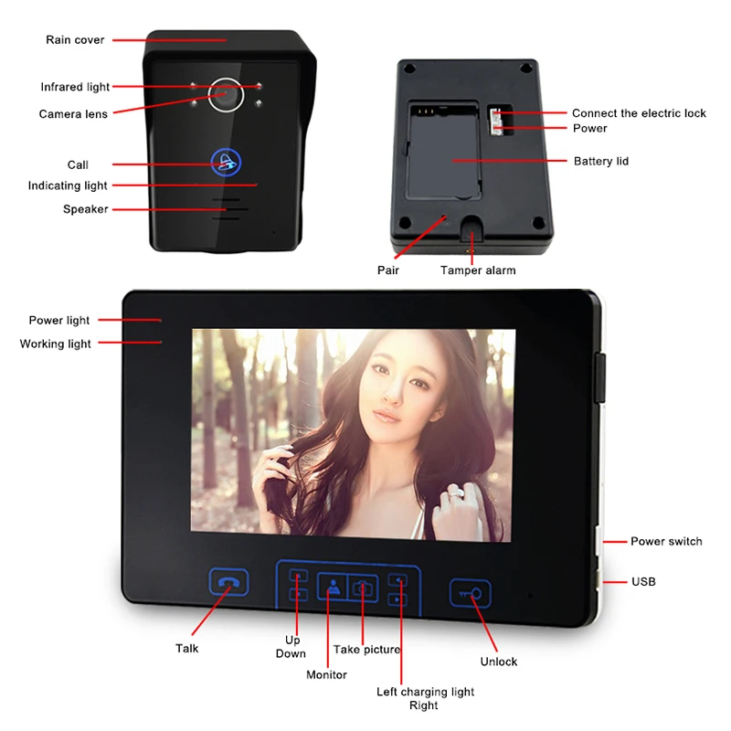 Waterproof 7 inch wireless voice intercom doorbell smart doorbell with intercom