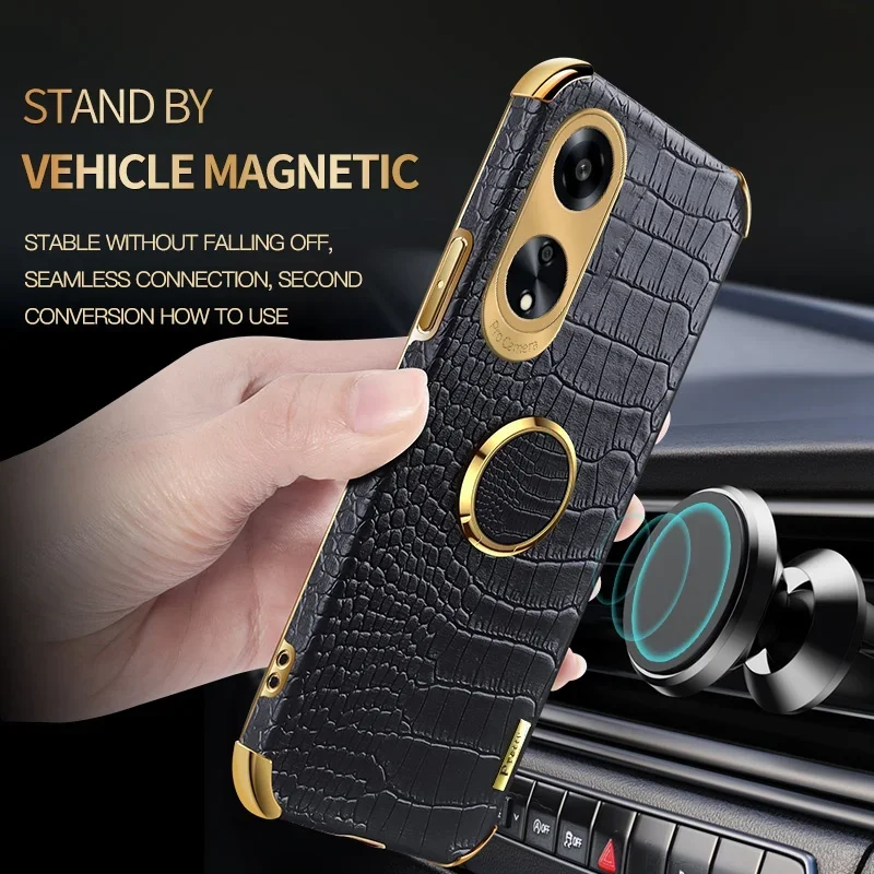 Crocodile Plating Case For OPPO A78 A58 A38 A18 A98 5G A17 A57 A57S A77S A96 A76 A16 A54S A74 Protective Cover Ring Holder Coque