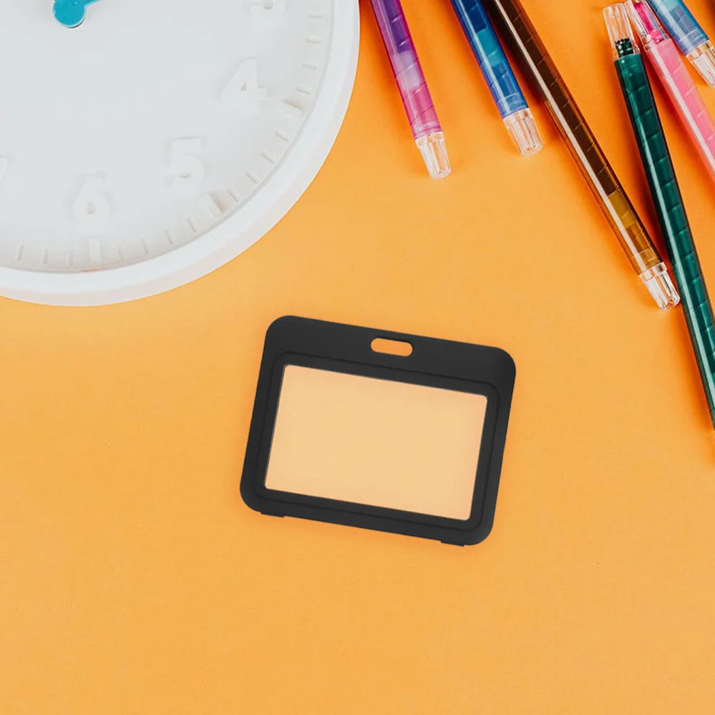 

5Pcs Transparent Black Id Card Holder Double Sided Flip Cover Plastic Sleeve Badge Protector Office School Event