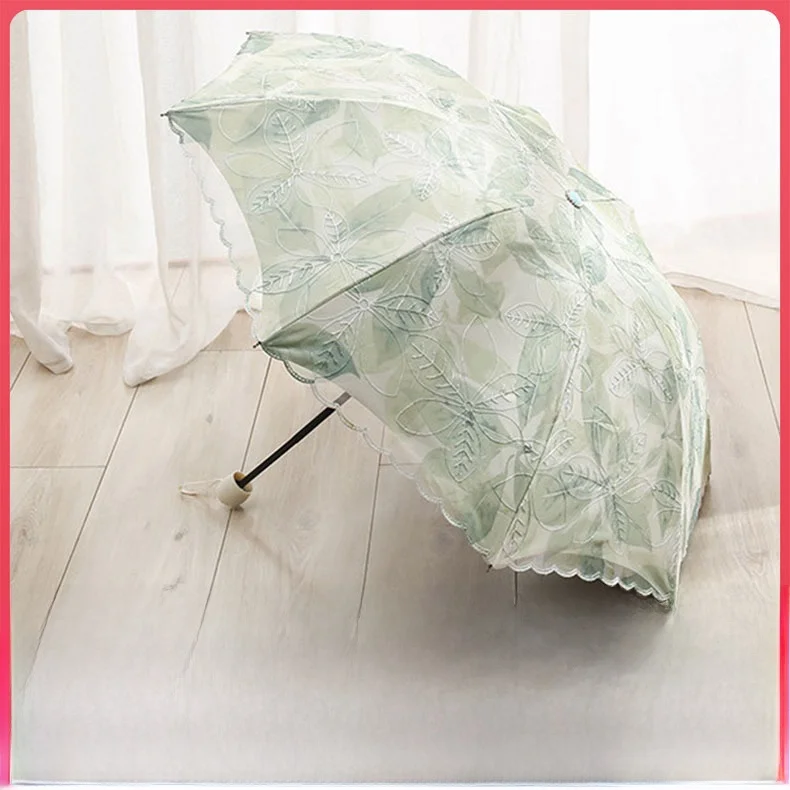 

Embroidered Sunshade Umbrella Ladies Black Glue UV Protection Lace Rain And Sun Dual Purpose Logo Sun Blocking Umbrella