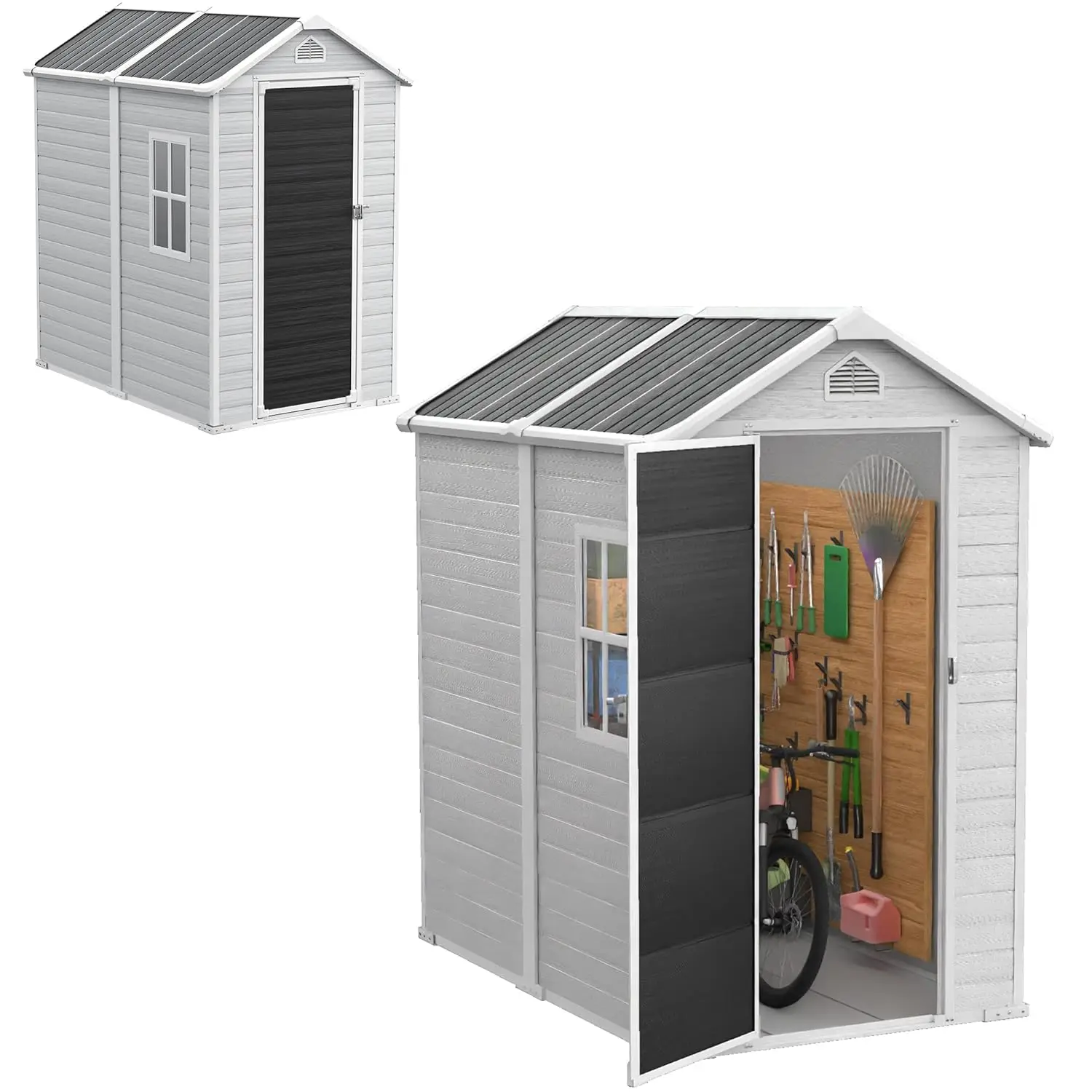 4x6 FT Plastic Storage Shed Waterproof Resin Outdoor Garden Tool Cabinet with Floor, Customized