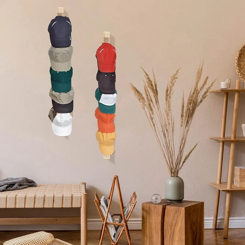 

2 PCS Hat Rack for Wall Wooden Baseball Caps Organizer Wall Mount Baseball Hat Holder Vertical Hat Racks for Closet