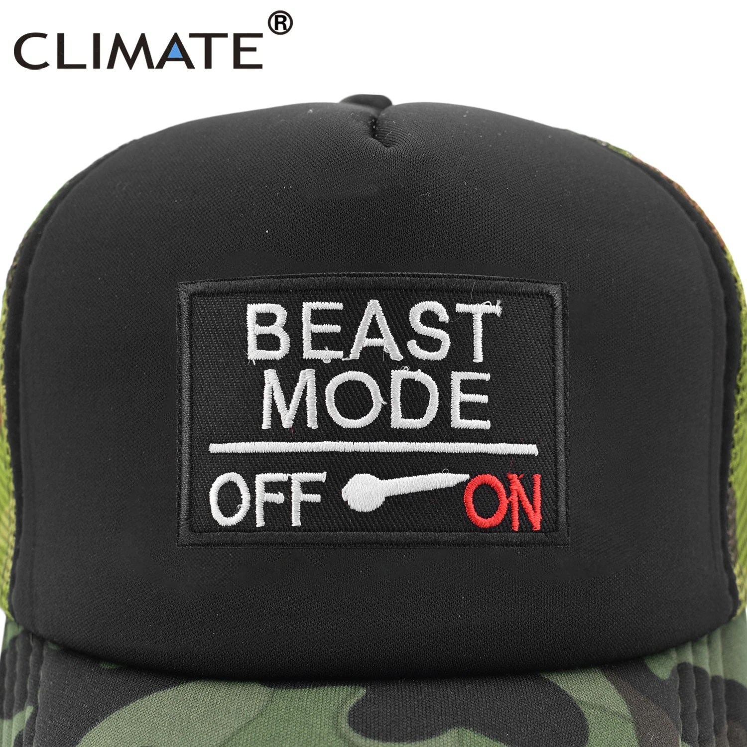 CLIMATE Beast Mode On Trucker Cap Cool Gym Beast Funny Camouflage Cap for Man Men Bodybuilding Summer Cool Baseball Mesh Caps