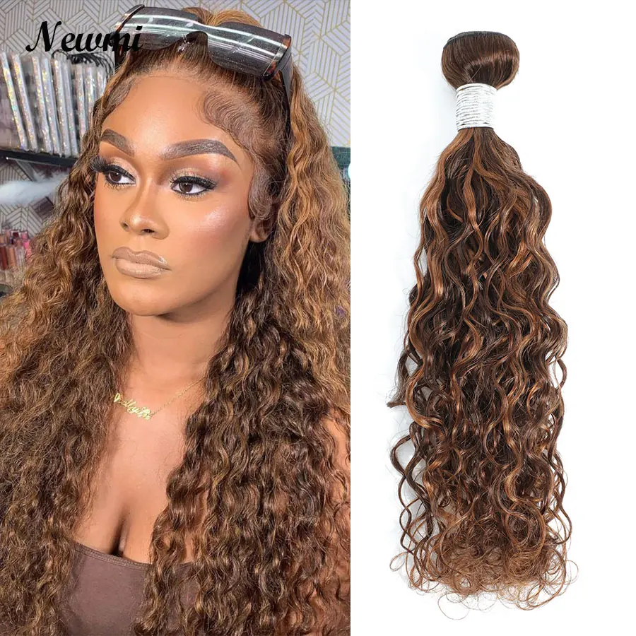 Highlight P4/30 Water Wave Transparent Lace Closure With 3 or 4 Bundles Newmi Wet and Wavy Human Hair With Deep Curly End