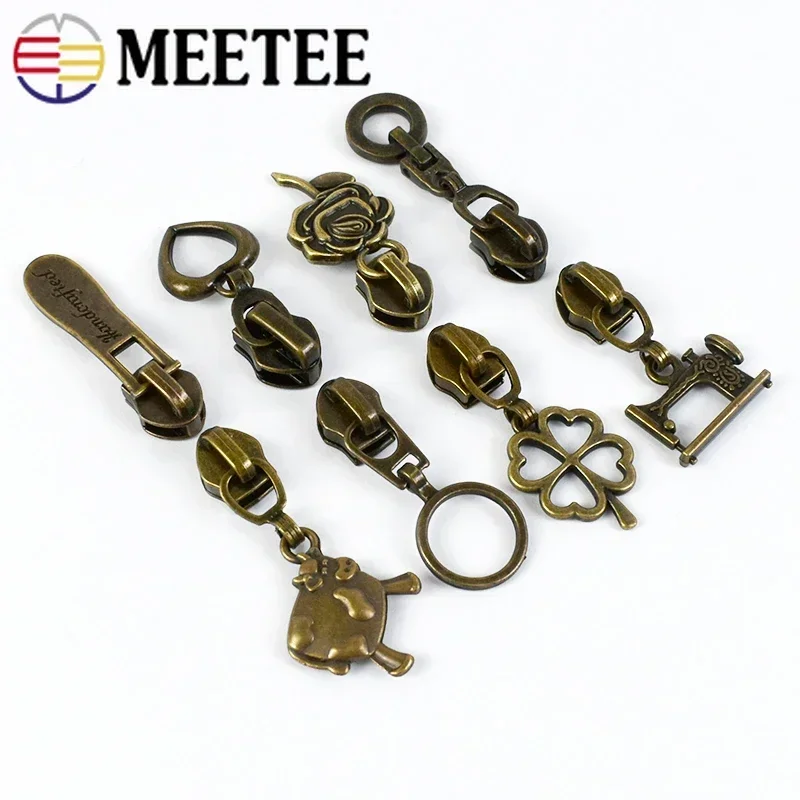 5/10Pcs Bronze 5# Sewing Zipper Sliders for Nylon Zippers Bag Clothes Decorative Zips Puller Heads Repair Kits DIY Accessories