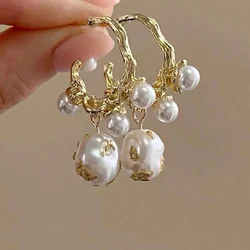 1pair French Style Vintage Luxurious Special-Shaped Faux Pearl C Design Earrings Suitable For Women To Wear On Any Occasion