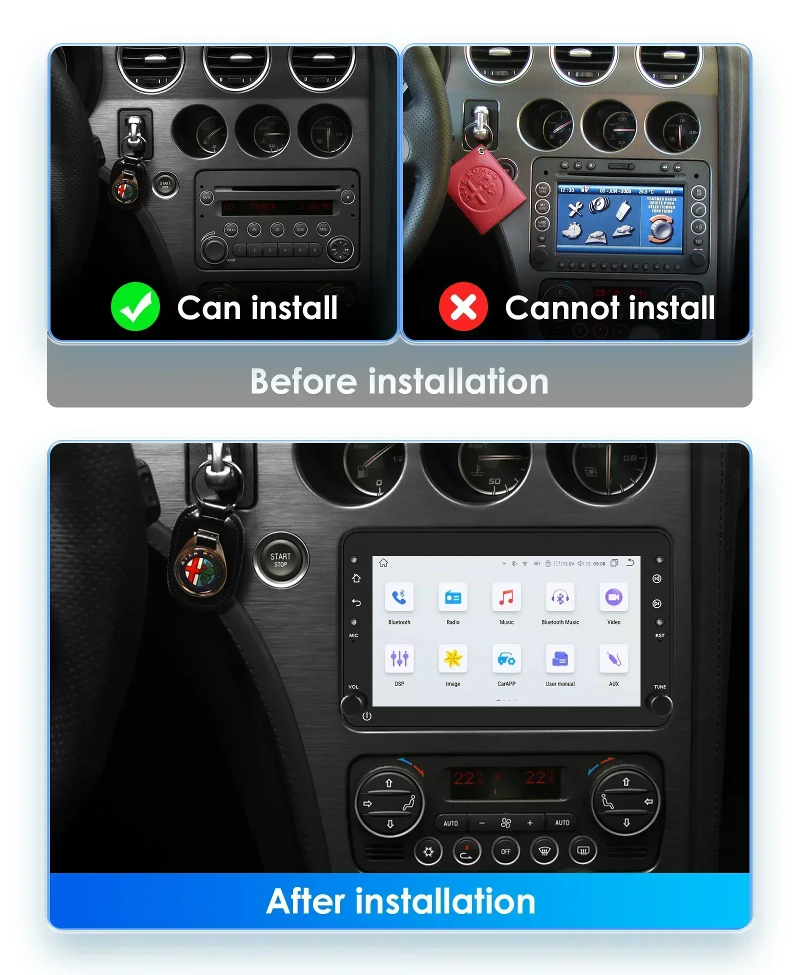 Hizpo AI Voice Android Auto Radio for Alfa Romeo 159 Brera Spider Sportwagon Carplay Car Multimedia Autoradio Headunit RDS GPS