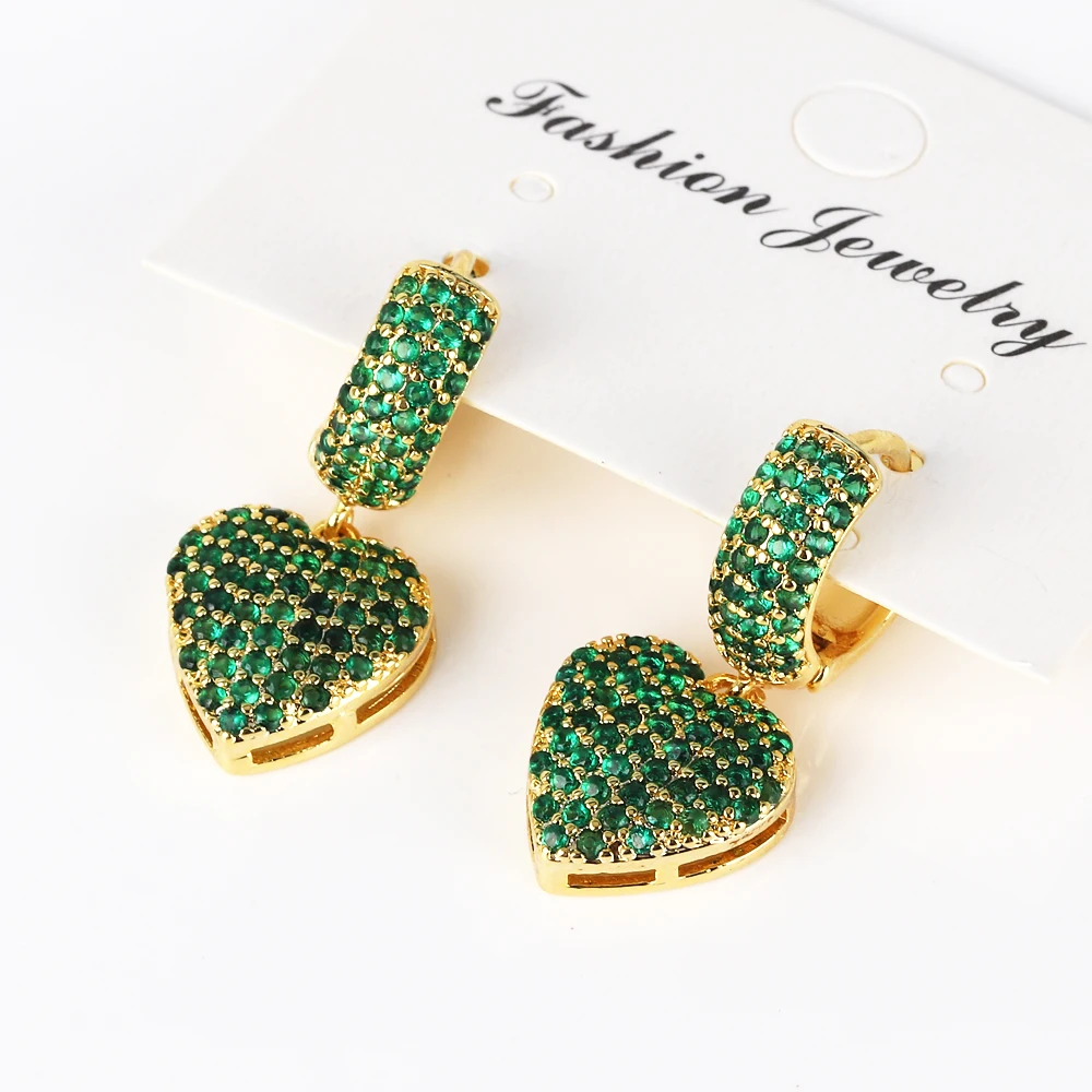 Luxury Full Cubic Zircon Heart Drop Hoop Earrings For Women 18K Gold Plated Ear Cuffs Wedding Aesthetic Jewelry Gift aretes