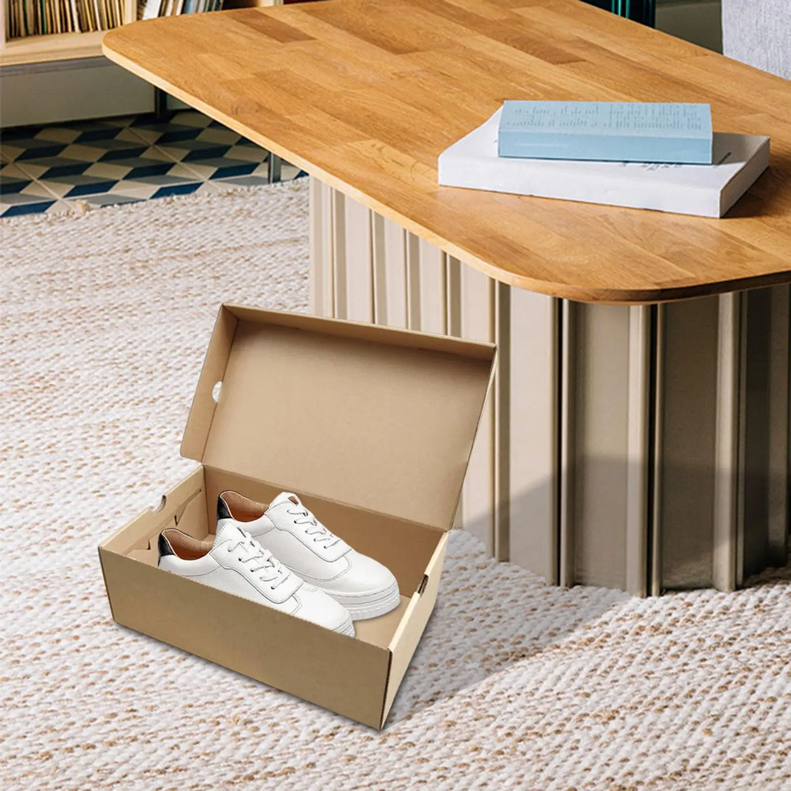 Shoe Storage Case with Ventilation Holes Kraft Paper Stackable Organizer for Living Room and Bedroom
