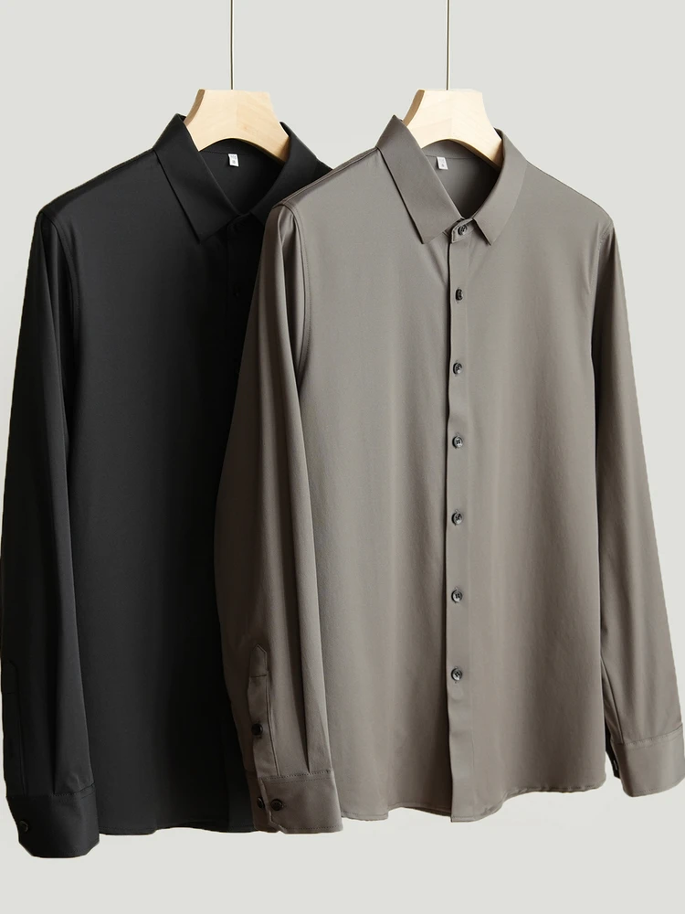 

Men's Long Sve irt Four-way Stretch Containing Silk Busin Casual irt Stand Fit Spring Autumn Knitted Nylon Fabric