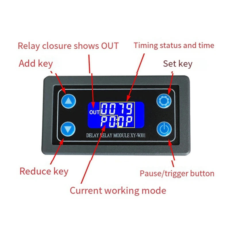 LED Digital Time Delay Relay Módulo, temporizador programável, interruptor de controle de relé, sincronismo ciclo gatilho com Case, DC 6-30V