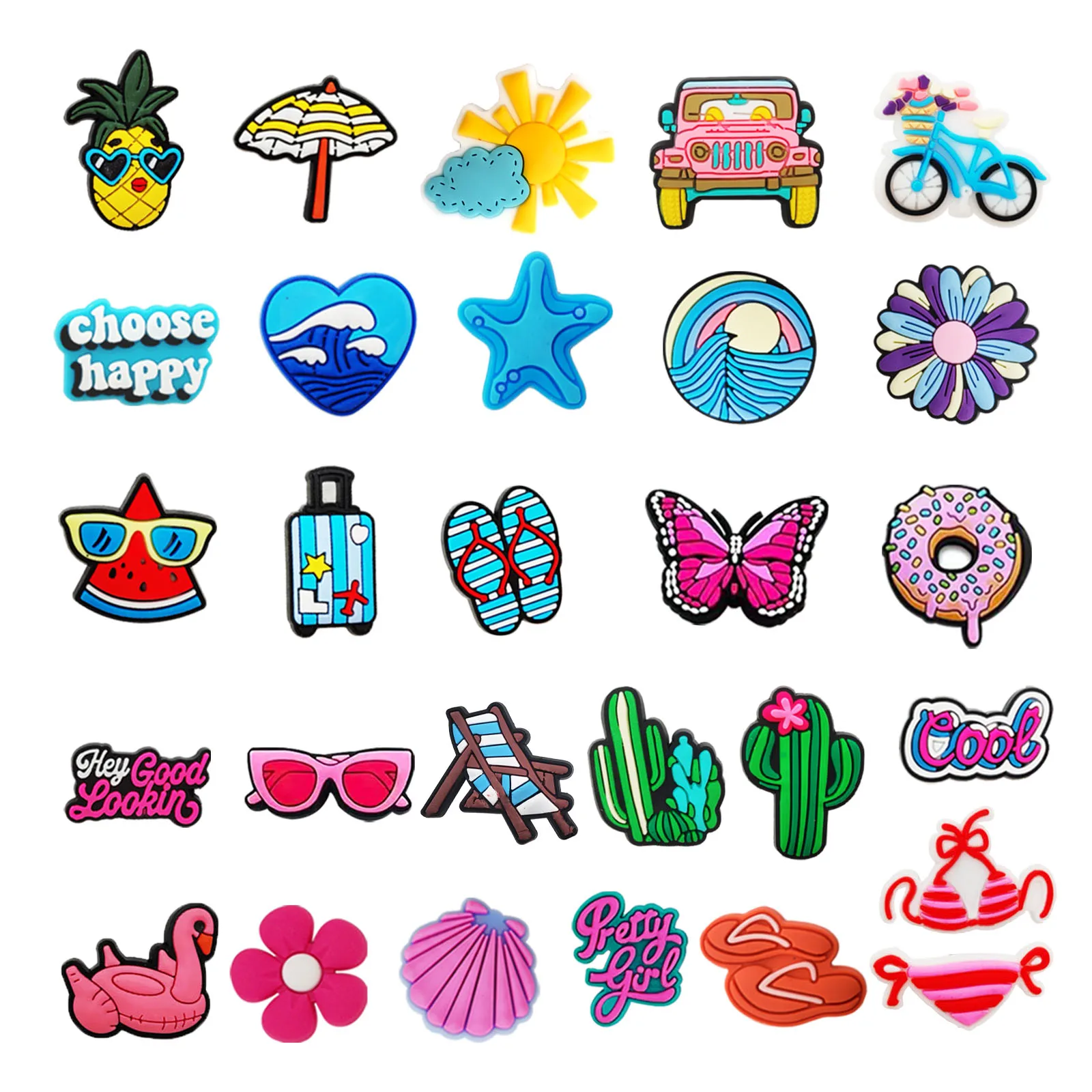 28Pcs Pink Summer Beach Series Shoe Charms For DIY Charms Sh
