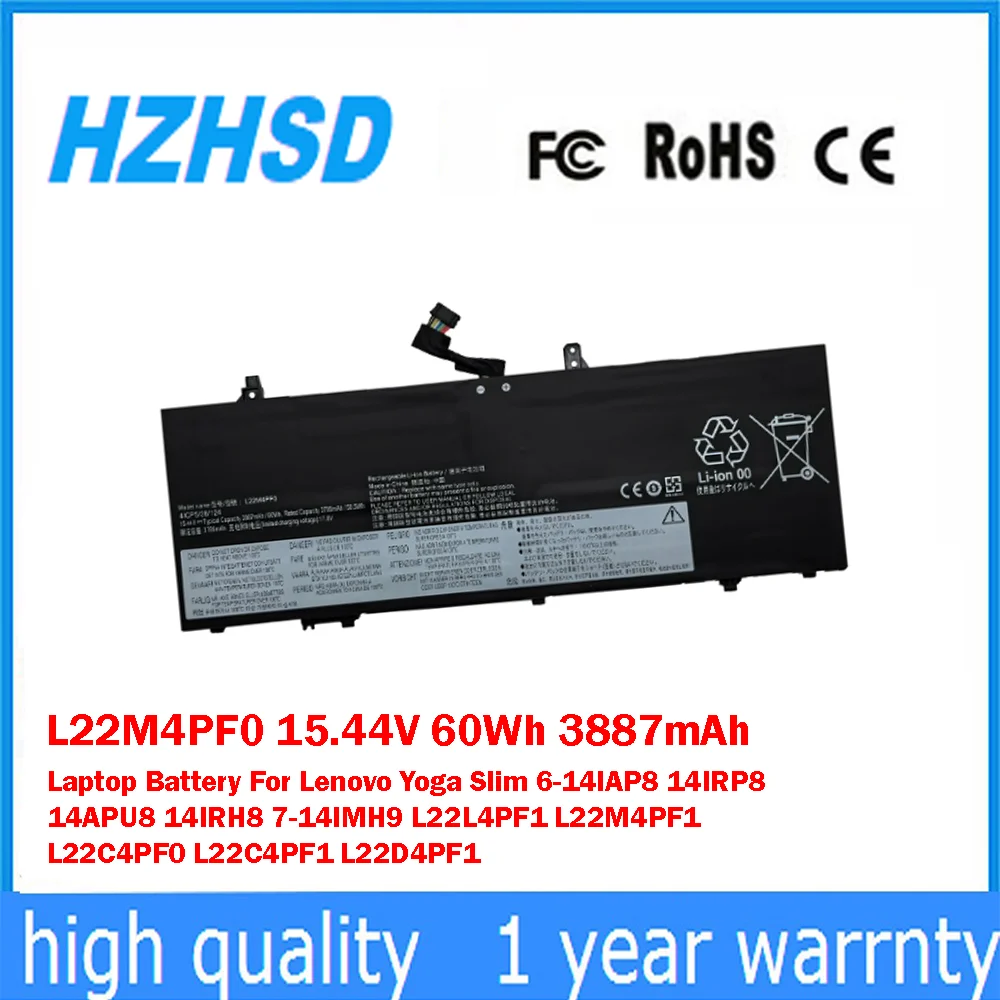 

L22M4PF0 15,44 В 60 Втч 3887 мАч Аккумулятор для ноутбука Lenovo YogaSlim6-14IAP8 14IRP8 14APU8 14IRH8 7-14IMH9 L22L4PF1 L22M4PF1 L22C4PF0