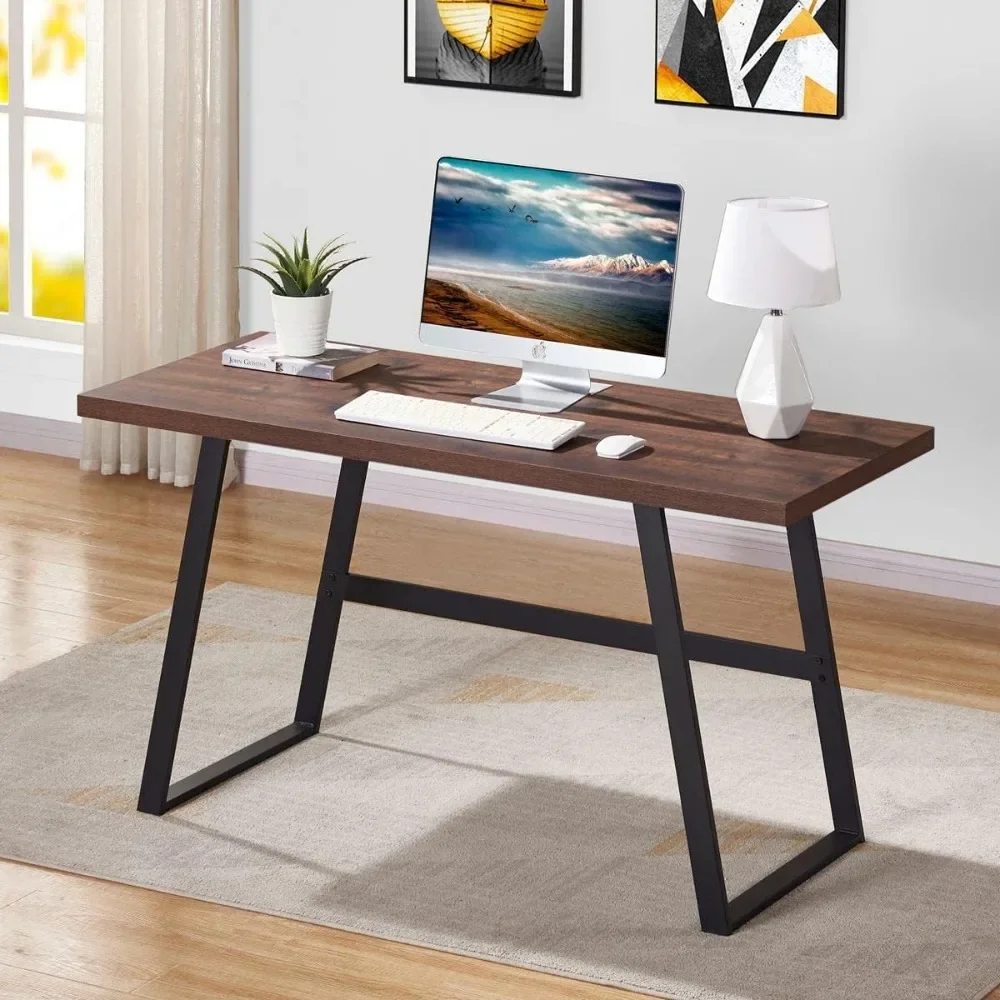 BON AUGURE Modern Computer Desk, Simple Wood Home Office Desk for PC Writing Work (55 Inch, Rustic Oak)