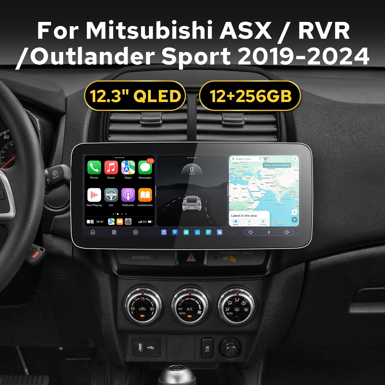 Support Wireless CarPlay&Android Auto Car Stereo For Mitsubishi ASX/RVR/Outlander Sport 2019-2024 Multimedia Player 12GB+256GB
