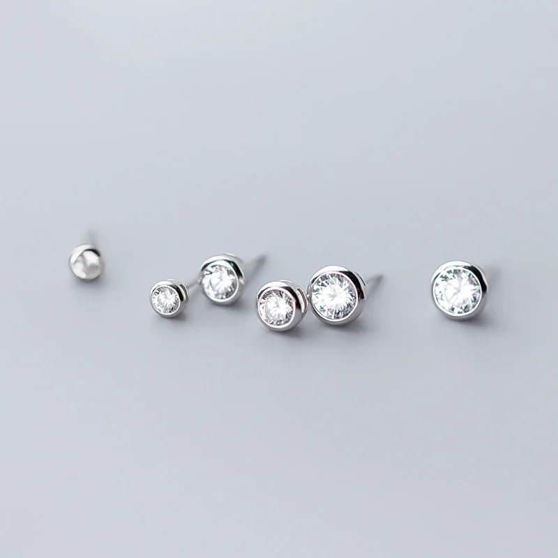 TrustDavis 925 Sterling Silver Tiny Dazzling Round CZ 4mm 5mm 6mm Stud Earring For Women Girls Kids Silver 925 Jewelry Gift DT55