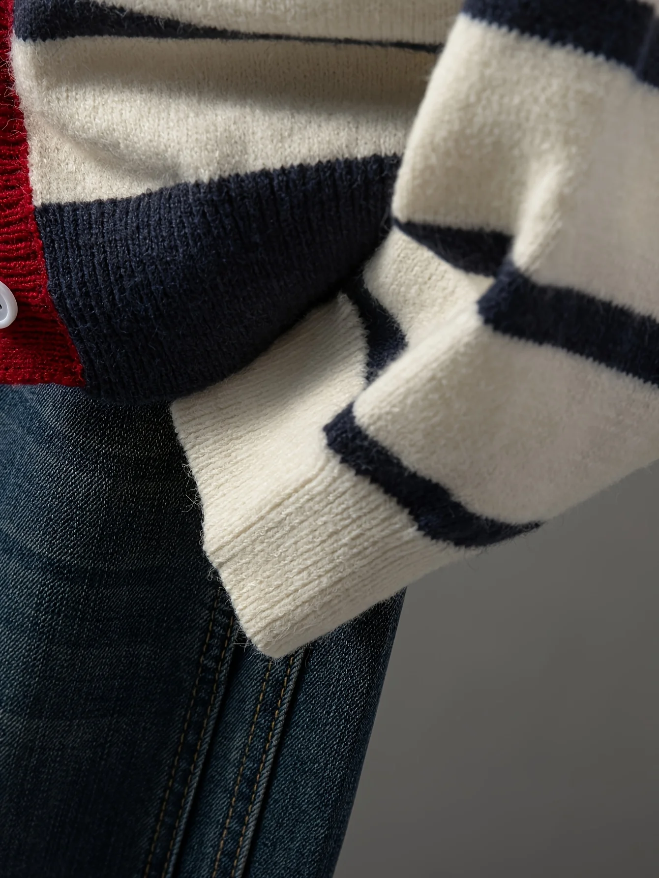 Women's Striped Button Front Cardigan, Cute Heart Pattern Knit Coat, Casual Fashion Outwear view 5
