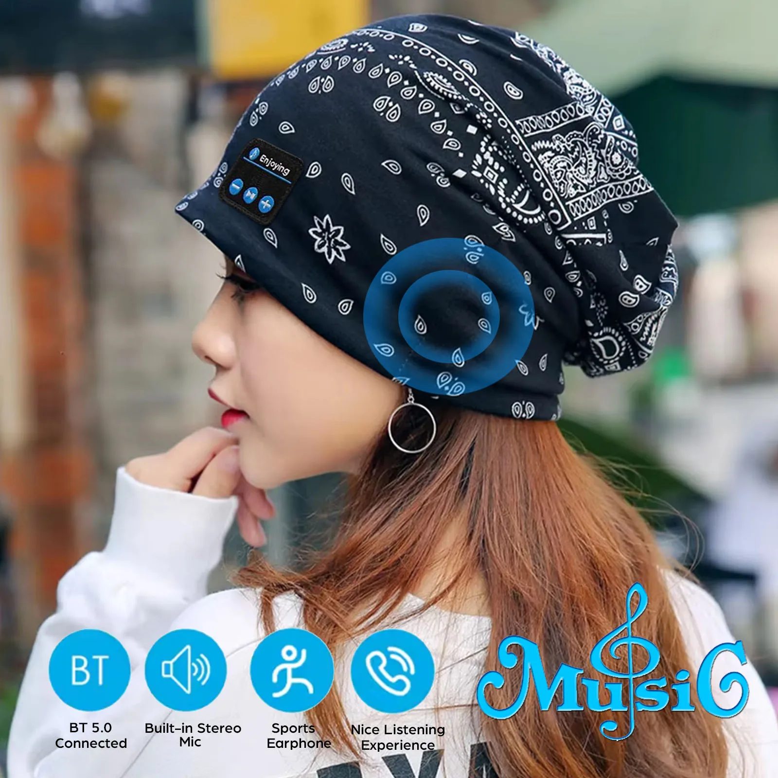 Bluetooth Headphone Wireless Smart Cap Headset Women Beanie Speaker Hunting Camping Running Music Earphone Hat Rechargeable — product photo 1 of 1