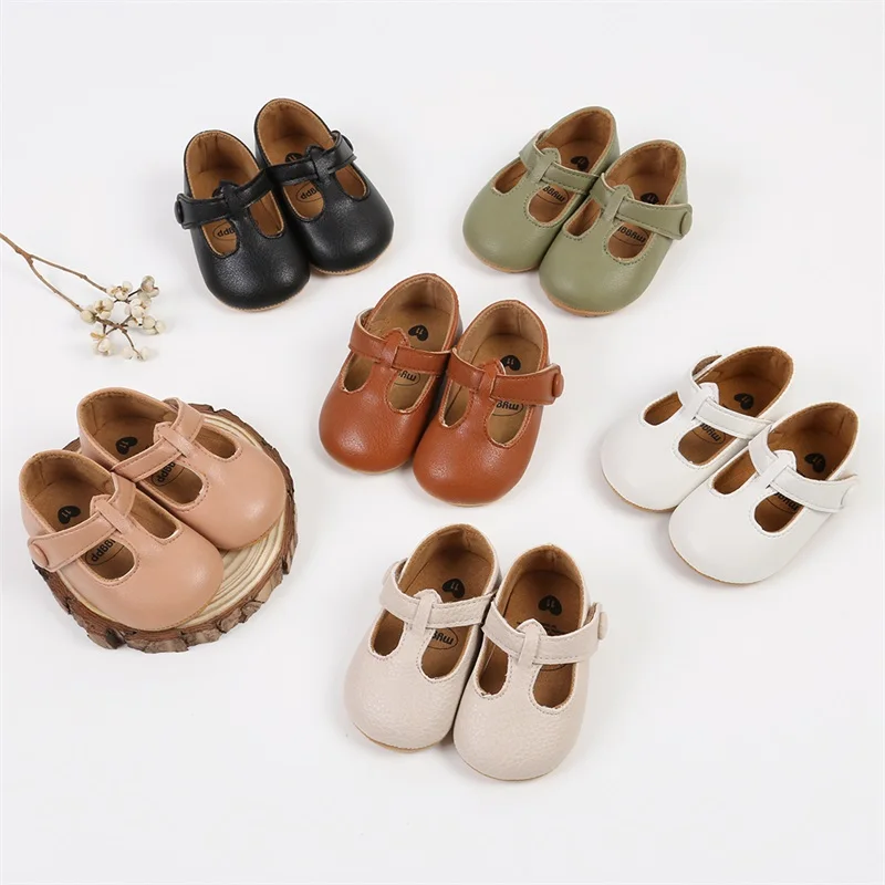 2026 Baby Shoes Newborn Girl Princess PU Toddler Shoes Bow Decor Rubber Sole Anti-Slip First Walker Shoes 0-18M