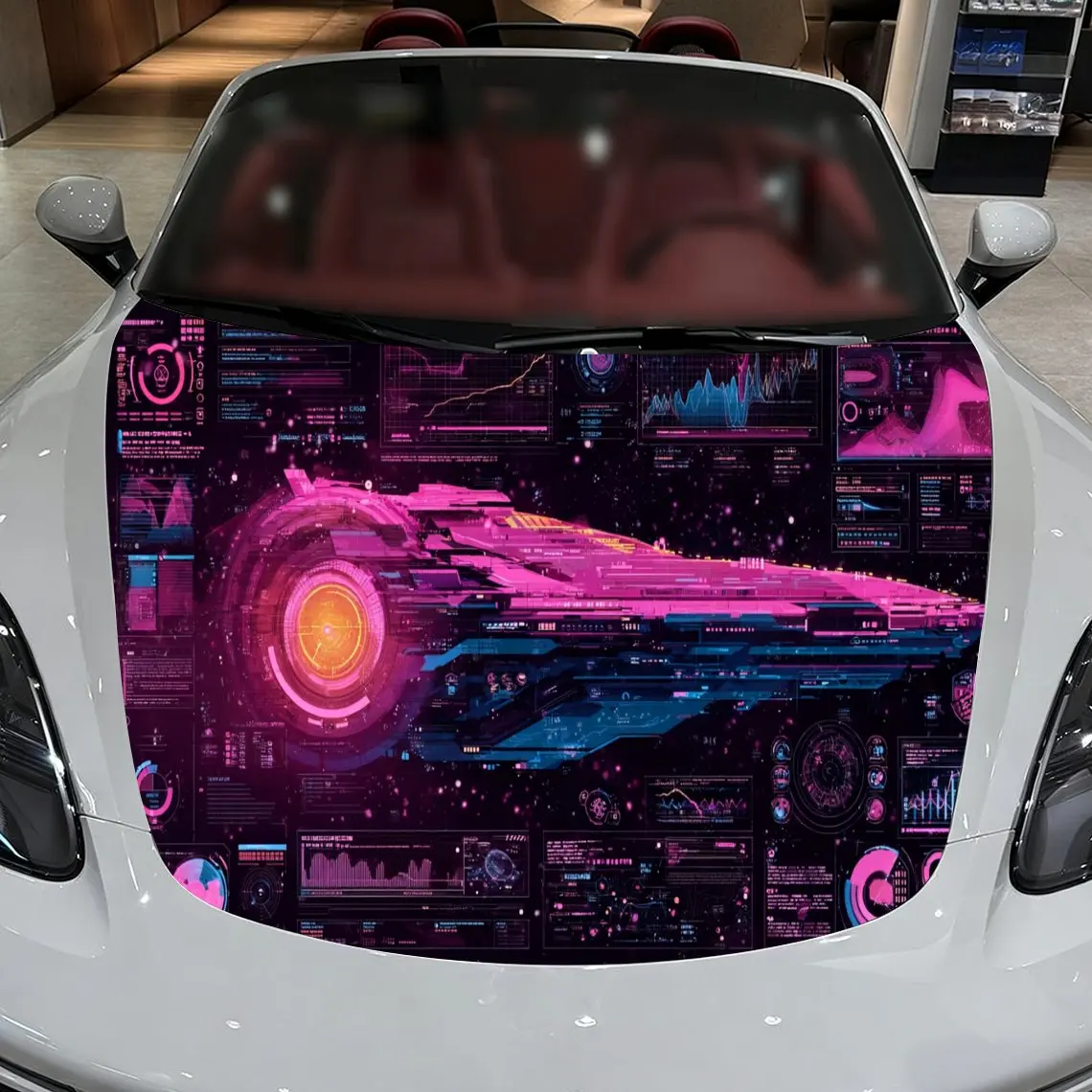 غلاف فينيل للسيارة على شكل سفينة نجوم باللون الوردي والأرجواني، ملصق غطاء محرك السيارة المقاوم للماء من مادة PVC، عصا ذاتية اللصق مقاومة للخدش #3