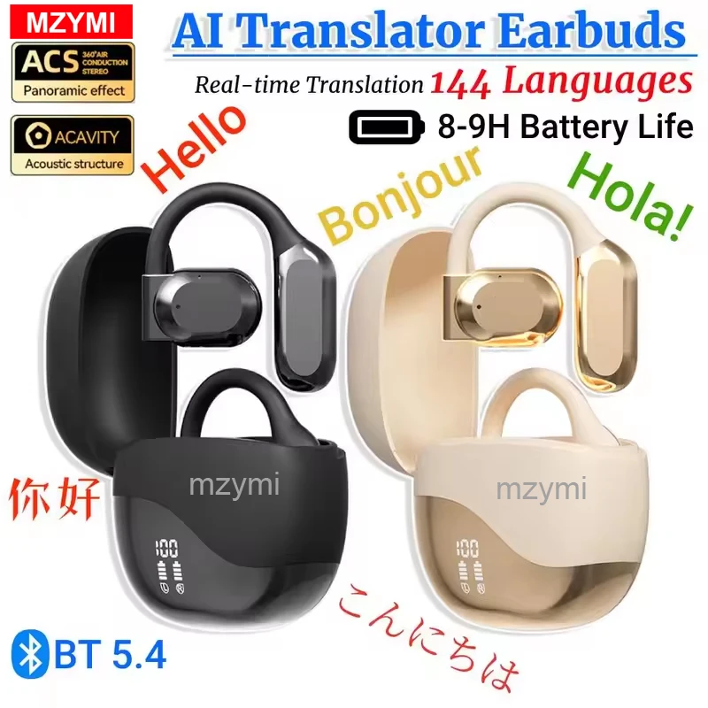

Mzymi M62 Wireless AI Translator Earbuds Hifi Sound Bluetooth 5.3 Headphones Over-Ear Headset Intelligent Touch Earphones