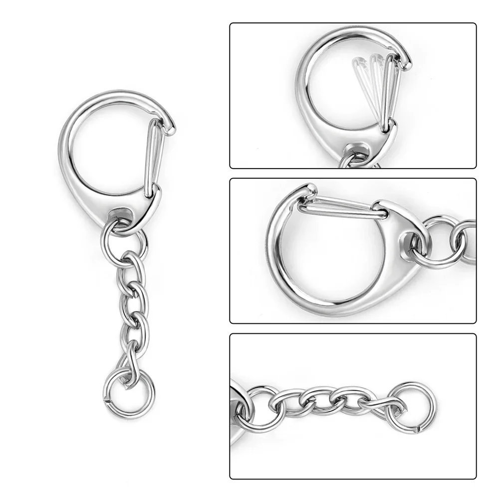 30/50sets Lobster Clasp Key Ring Keychain C Shape Clasps Connector Hook For DIY Jewelry Making Finding Key Chain Accessories