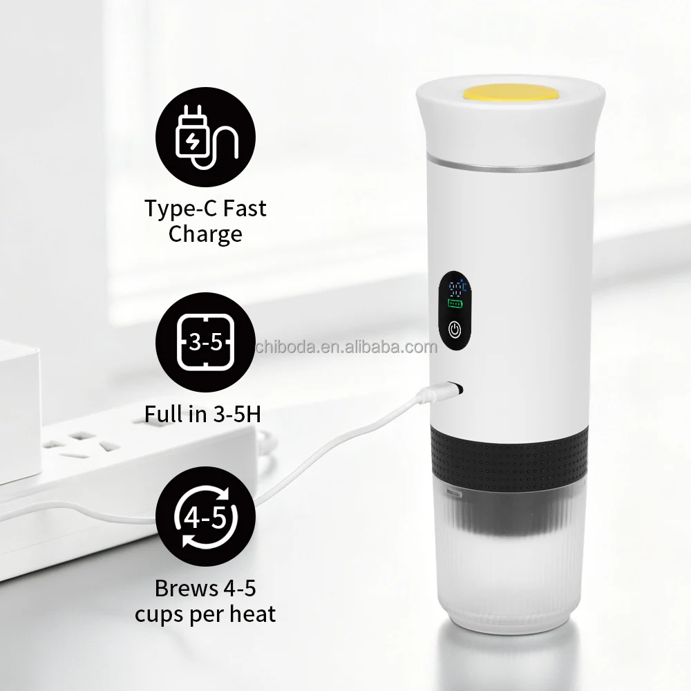 Portable 3 in 1 20 Bar Self Heating USB-C Battery Espresso Machine Capsules Ground Coffee for RV Travel Camping Office