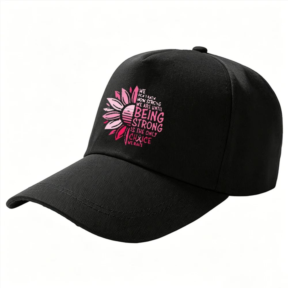 Pink Ribbon Breast Cancer Awareness Being Strong Sunflower Cotton Adjustable Baseball Cap for Survivors Family Loved One Dad Hat