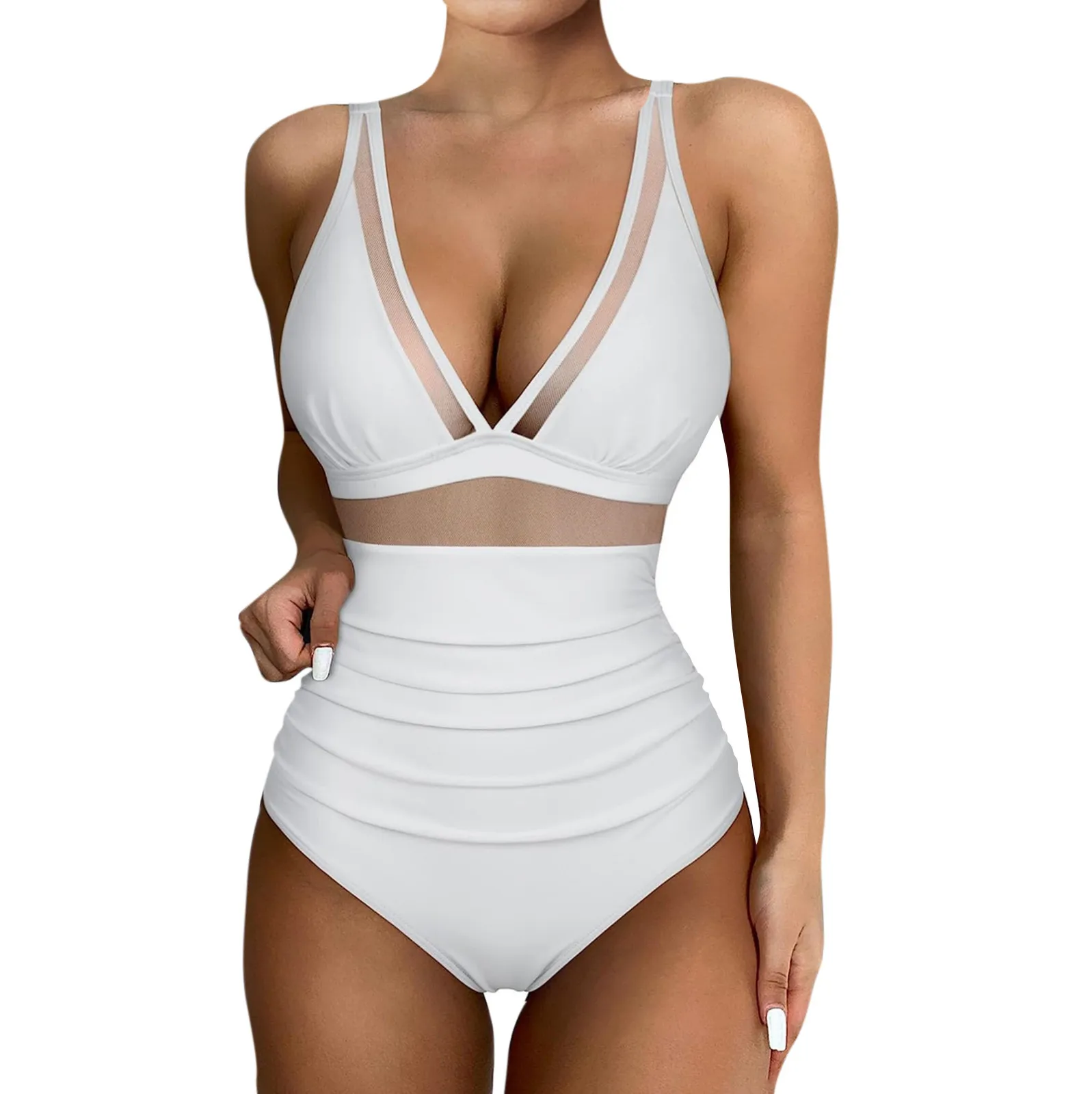 Solid One-piece Swimsuit Women Deep V-neck Bra Swimsuit Plain Monokinis Swimsuit 2024 New Summer Beach Swimwear Swimsuit Female