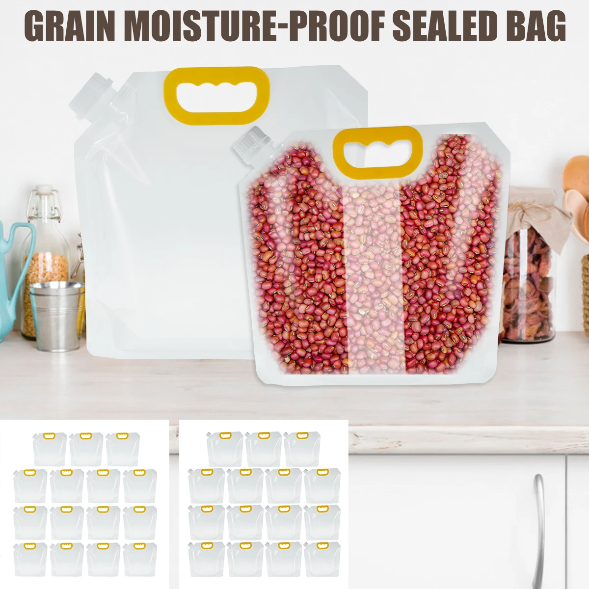 15Pcs Grain Moisture-Proof Sealed Bag 1.5/2.5kg Clear Grain Storage Bag Reusable Grain Pouring Suction Bag Portable Food