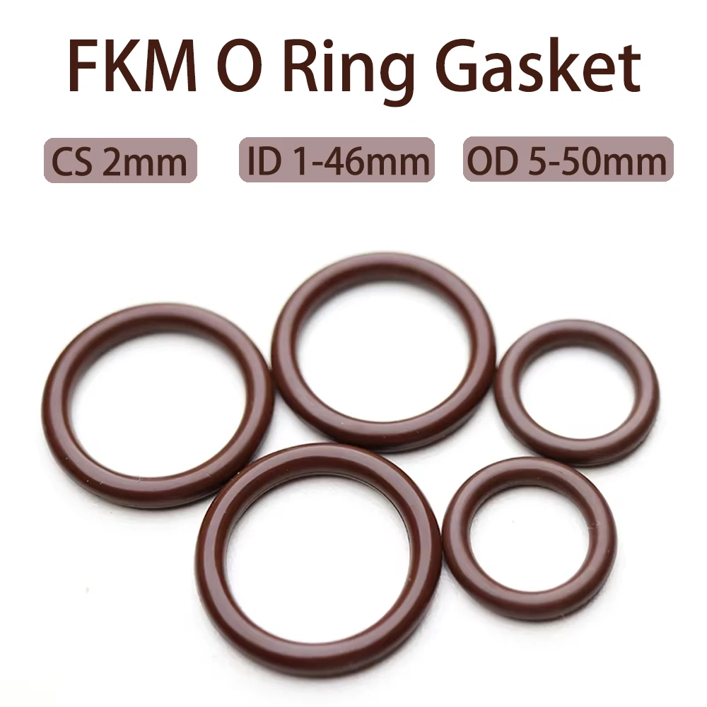 

CS 2mm ID 1-46mm OD 5-50mm FKM O Ring Gasket Brown Fluorine Rubber Ring High Temperature Resistance Oil Resistant Sealing Washer