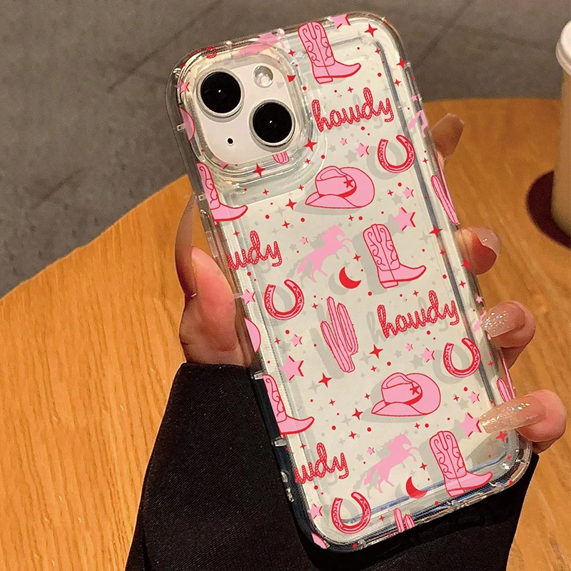 Women Cowboy Hat And Boot Pink Cowgirl Pattern Clear Phone Case For Xiaomi Redmi Note 13 12 Pro Plus 5G 11 10 Redmi 12 12C Cover view 3