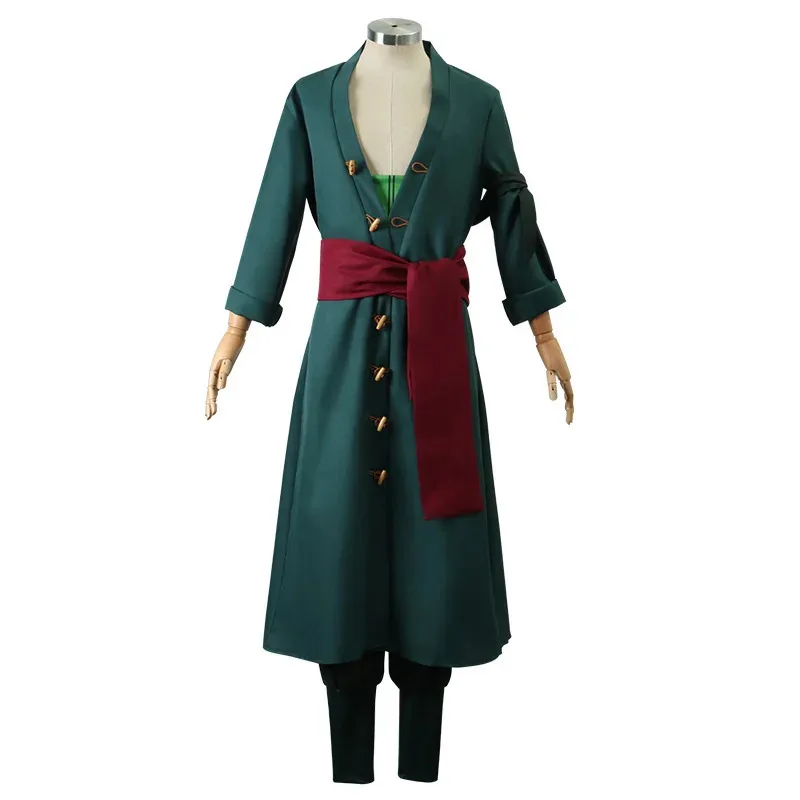 

2025 New Anime Cosplay Costume Roronoa Zoro Wig Full Set with Girdle Belt Accessories Earrings Green ShortHair Halloween Ro★★★hh