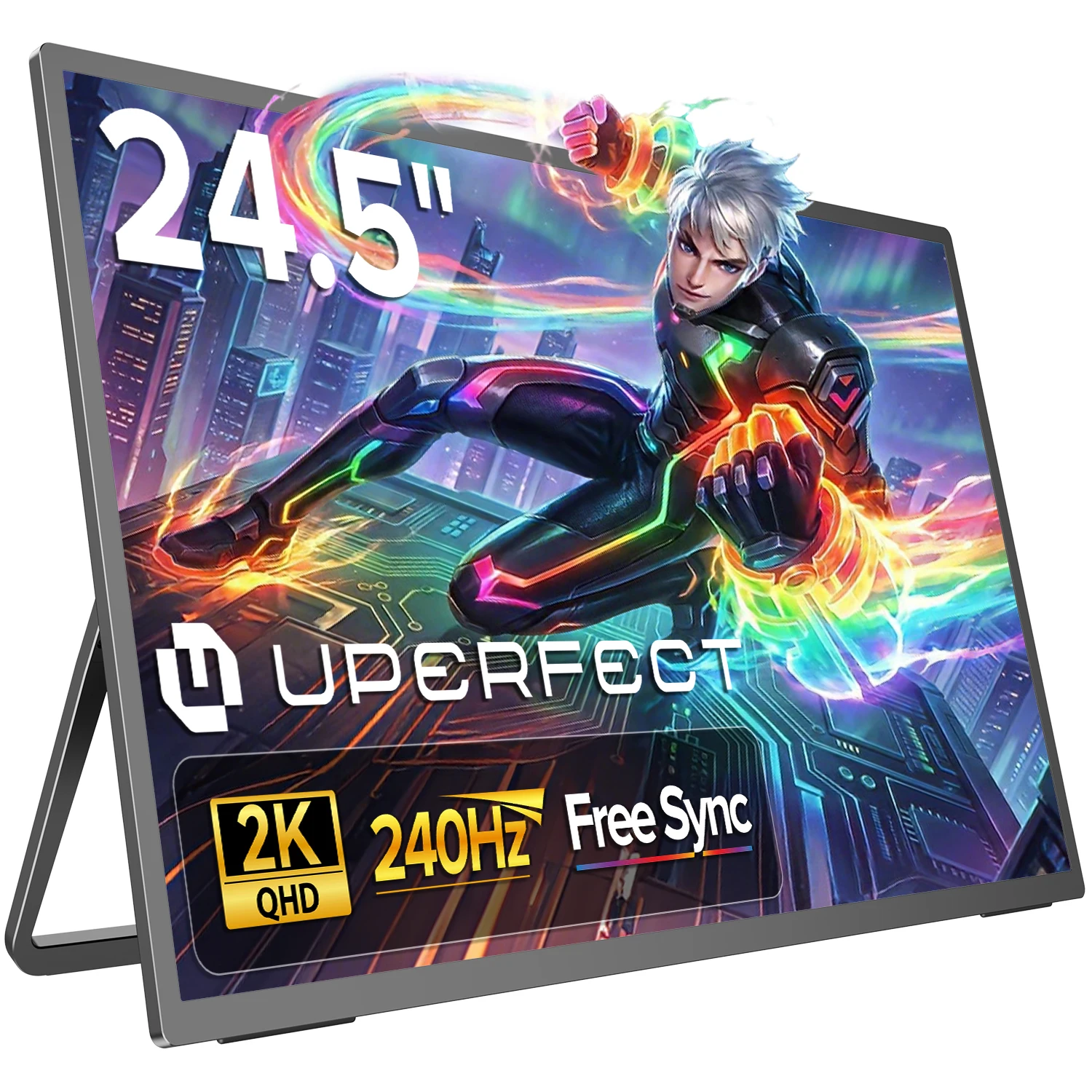 UPERFECT 2K 240Hz 106.1%sRGB moniteur portable 24.5" 350 nits écran de jeu 2560 * 1440 QHD 0.1ms FreeSync HDR VESA Support Stand inclus USB-C et Mini écran HDMI pour PC portable console de jeu