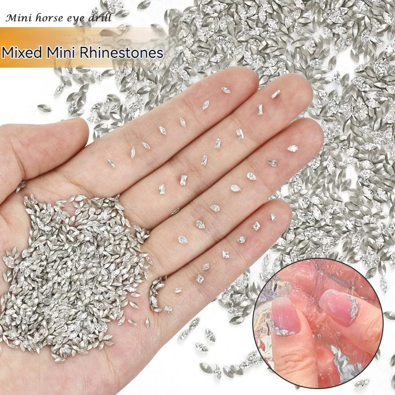 50 Stuks Mini Paard Oog Zirkoon Diamant Puntige Bodem K9 Micro Zirkoon Nageldecoraties Gemengde Vormen Glanzende Manicure Sieraden