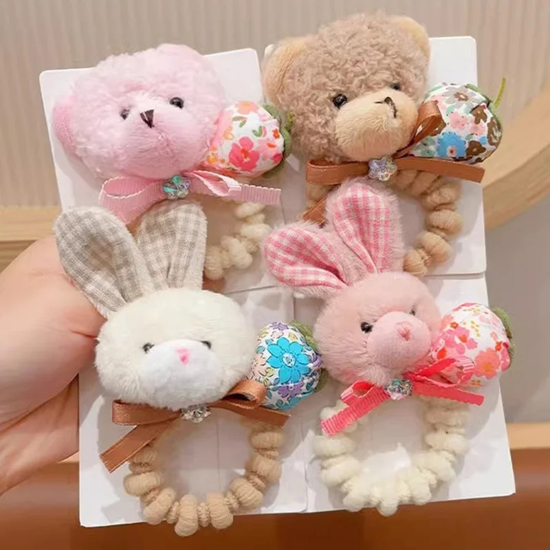 

Y2K Adorable Children's Plush Elastic Hair Ties Cartoon Animal High Elasticity Baby Hair Accessories No Damage Hair Ropes