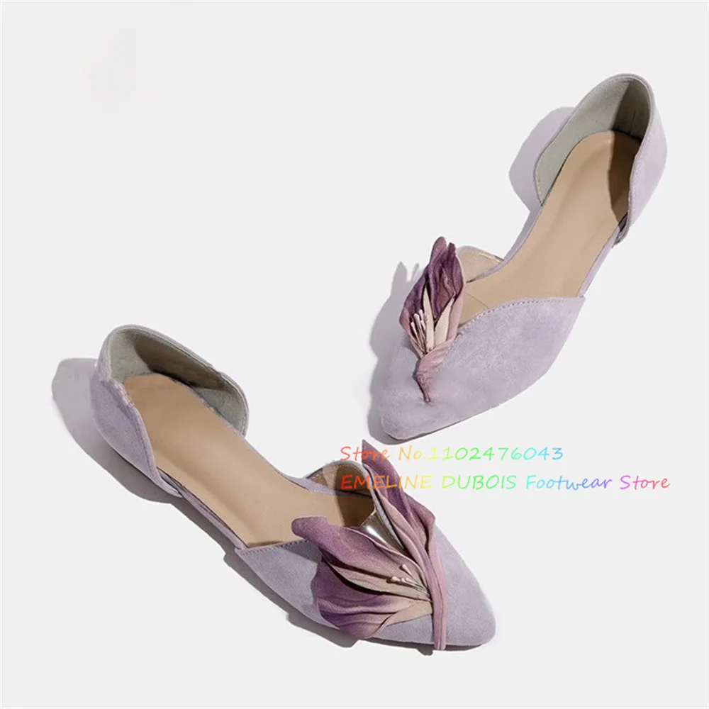 

Purple Petals Pointed Toe Flat Shoes Women Mixed Color Slip On Casual Comfort Single Shoes Elegant Summer New Dress Shoes