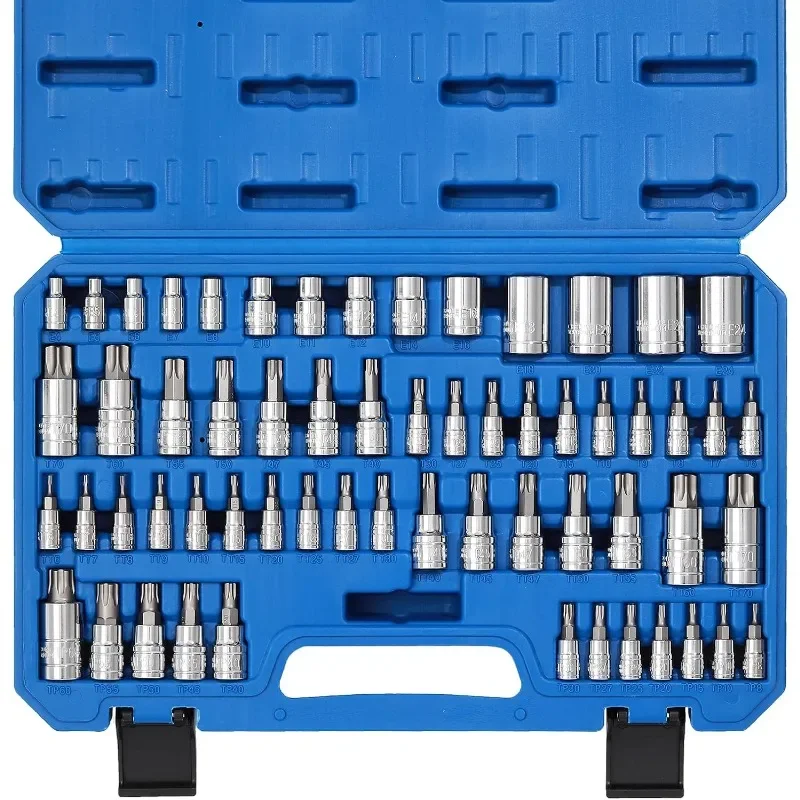 

home.Master Torx Bit Socket and External Torx Socket Set, 60-Piece Set, S2 and Cr-V Steel，E4-E24, T6-T70,TT6-TT70,TP8-TP60