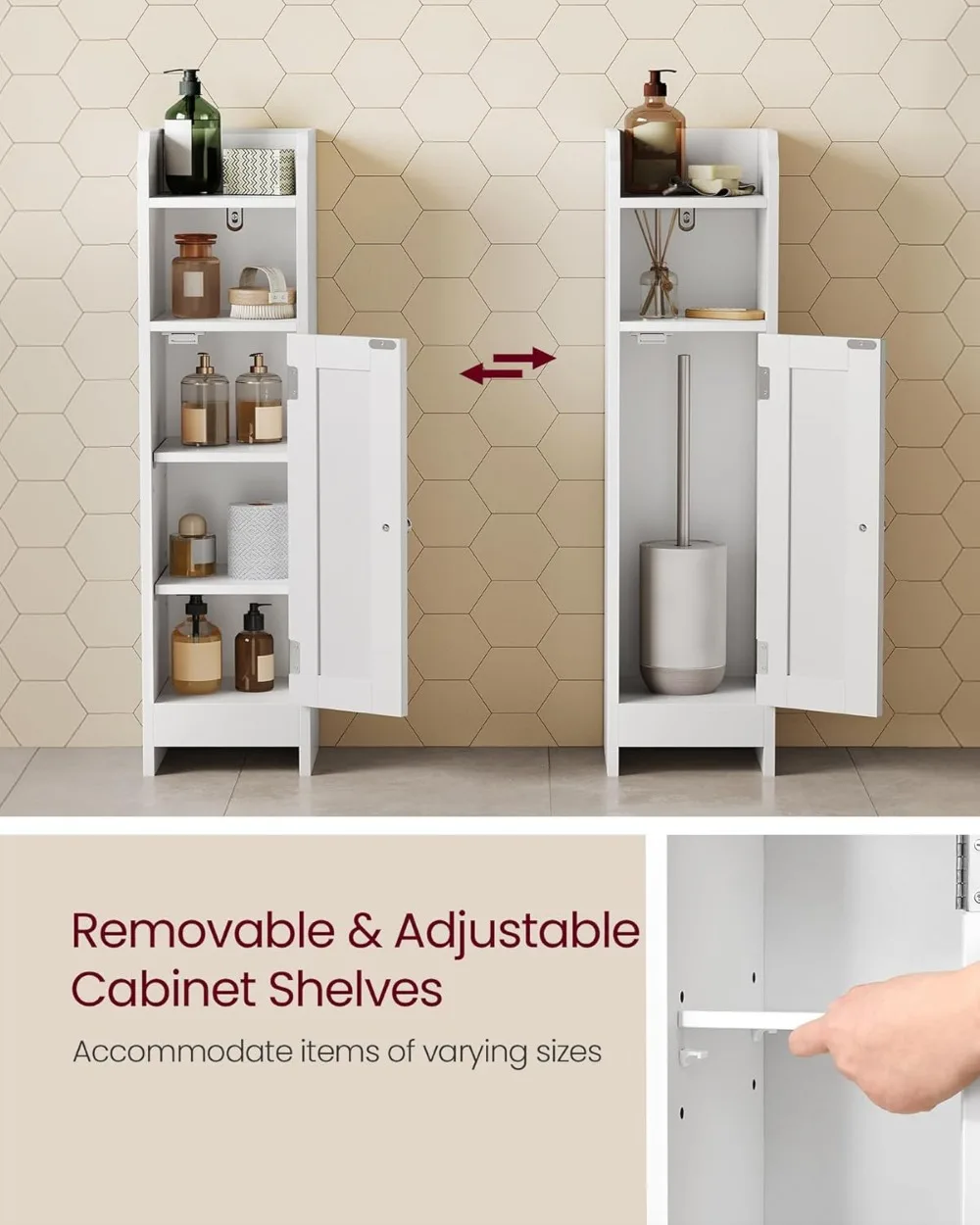 Compact Corner Floor Cabinet with Door, Adjustable Shelves for Bathroom & Living Room, White Storage Organizer