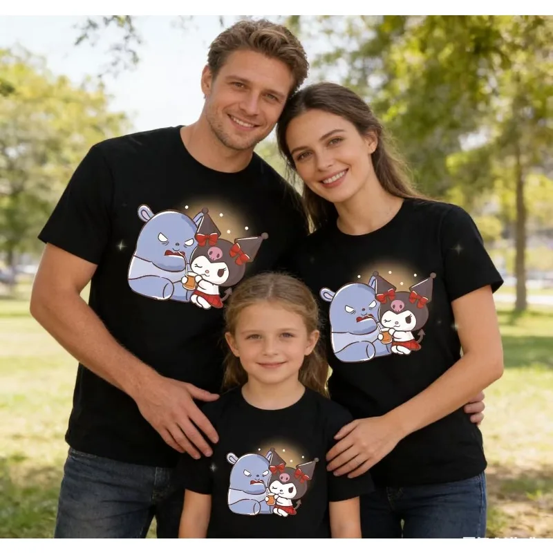 

Sanliou 2026 New Kuromi Cartoon Pattern Children's T-shirt Round Neck Pure Cotton Short Sleeved Family Casual Top