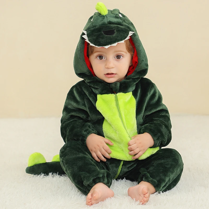 MICHLEY Kigurumi Dinosaur Baby Romper Todder Cartoon Animals Jumpsuit Clothes Infant Bodysuit Cosplay For Boy Girl Kid Halloween