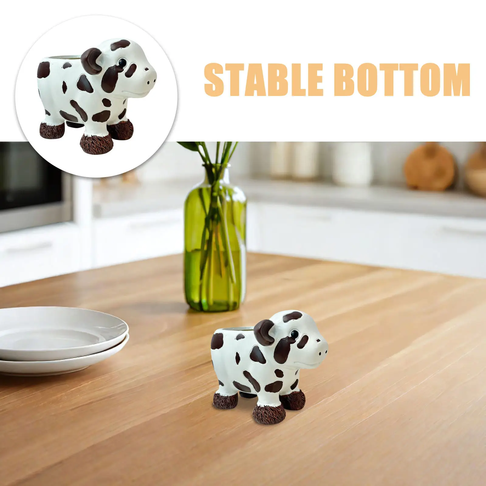 Resin Cartoon Cow Kitchen Utensil Holder Crock Countertop Organizer Cup for Chopsticks Forks Spatulas Flatware Storage