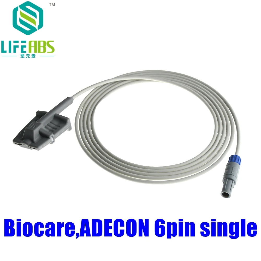 

Child Finger Clip Ear Clip Silicone Long Cable Reusable Oxygen Spo2 Sensor for Biocare,Adecon 6pin Single Patient Monitor