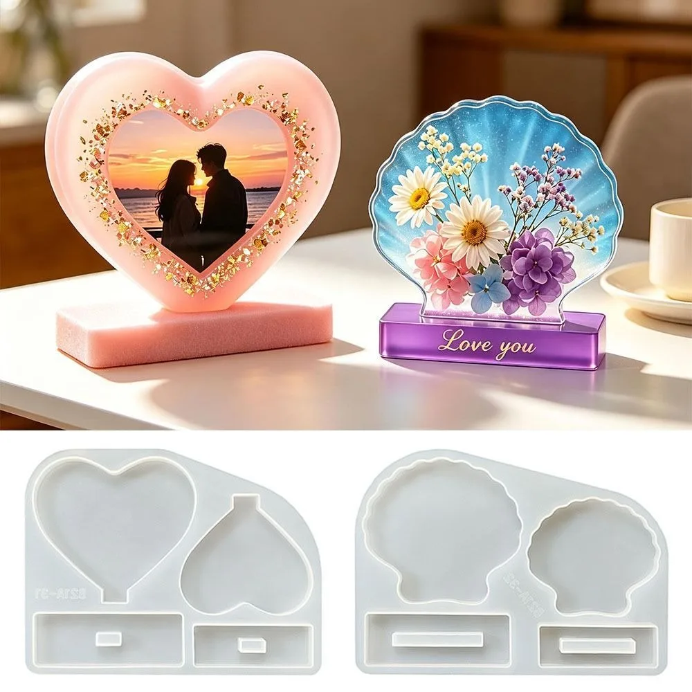 Heart Shape Silicone Mold Durable Creative Resin Mold Flexible Easy Demolding Picture Frame Mold Valentine's Day Gift
