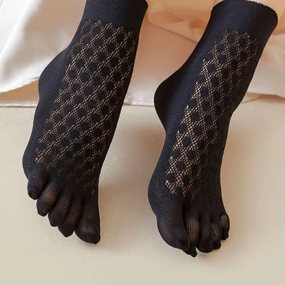 Comfortable Elastic Velvet Solid Color Mesh Ice Silk Five Finger Socks Women Hosiery Thin Socks Breathable