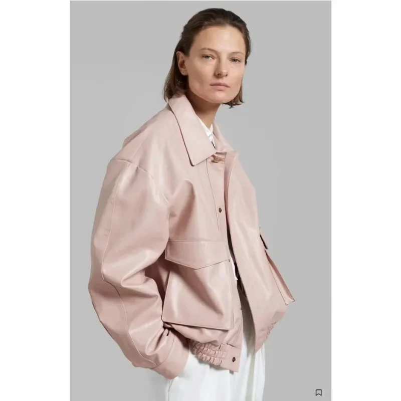 FKS @ Coat with Double Pocket Designer Leather Jacket, Coco Xili, Pink, Autumn, Winter, 2024