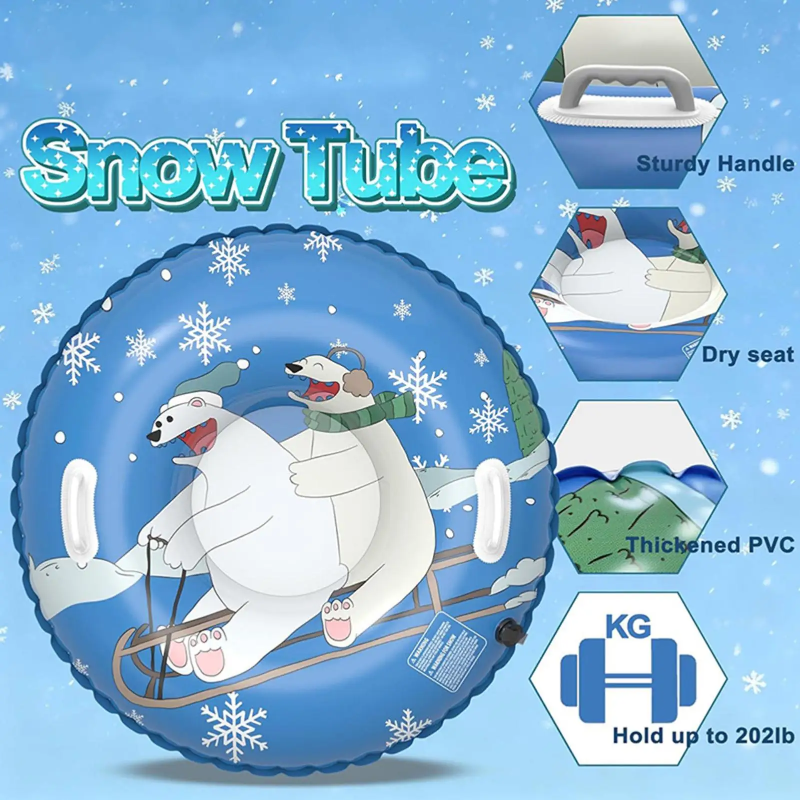 Double Handles Heavy Duty Snow Tube Reinforced Inflatable Sled for Sledding Secure Grip Winter Toys Winter Outdoor Holiday Fun