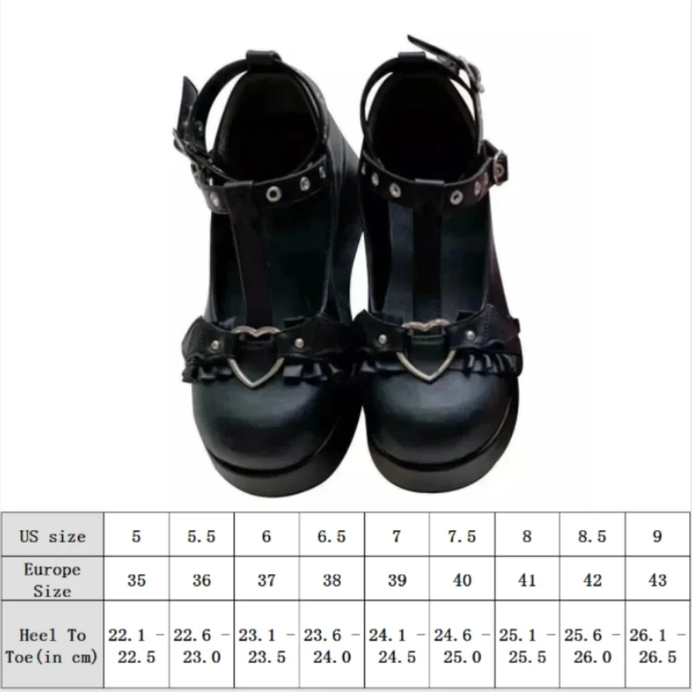 Nieuwe Zoete Hart Gesp Wiggen Mary Janes Vrouwen Roze T-Band Chunky Platform Lolita Schoenen Vrouw Punk Gothic Cosplay Schoenen 43