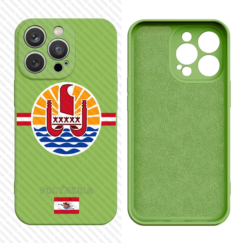 French Polynesia Coat of Arms Liquid Silicon Cover Case for iPhone 16 15 14 13 12 11 Pro Max XS XR Mini 7 8 6S Plus 5 SE